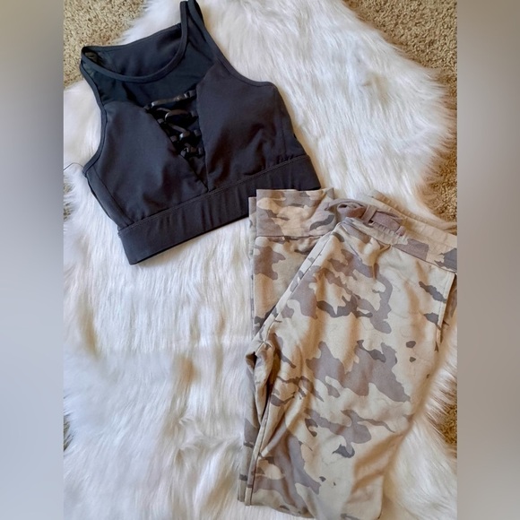 Mono B Pants - MonoB Dark Gray Bra Top and Camouflage Joggers